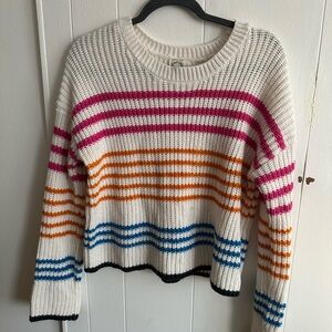 Blue Rain Striped Sweater with Pink, Orange, and Blue Accents
